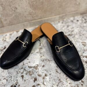 Magnanni Black Leather Mule with Gold Horsebit